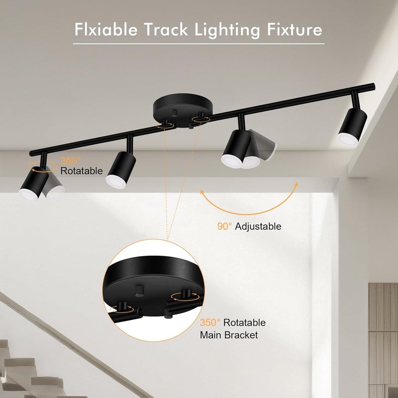 AUQUEE 4 Light Track Lighting Fixtures Ceiling, 16W/2700K Black Track Lighting with Acrylic Lampshade & Rotatable Light Heads, 20000hrs Lifespan, Modern LED Track Lights Ceiling for Kitchen/Hallyway - Image 4